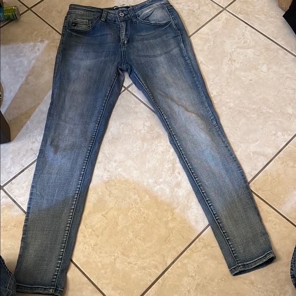 KanCan Blue Skinny Jeans with Faded Distressing - Picture 1 of 4